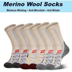 Unisex Merino Wool Ski Hiking Boot Socks LARGE Oatmeal Winter Thermal 3 Pack NEW